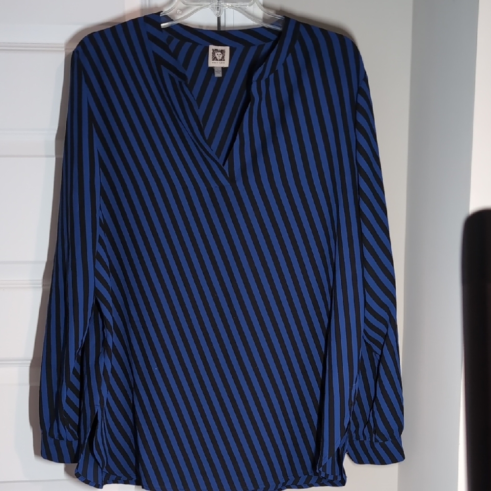 Anne Klein Blue and Black Striped Blouse